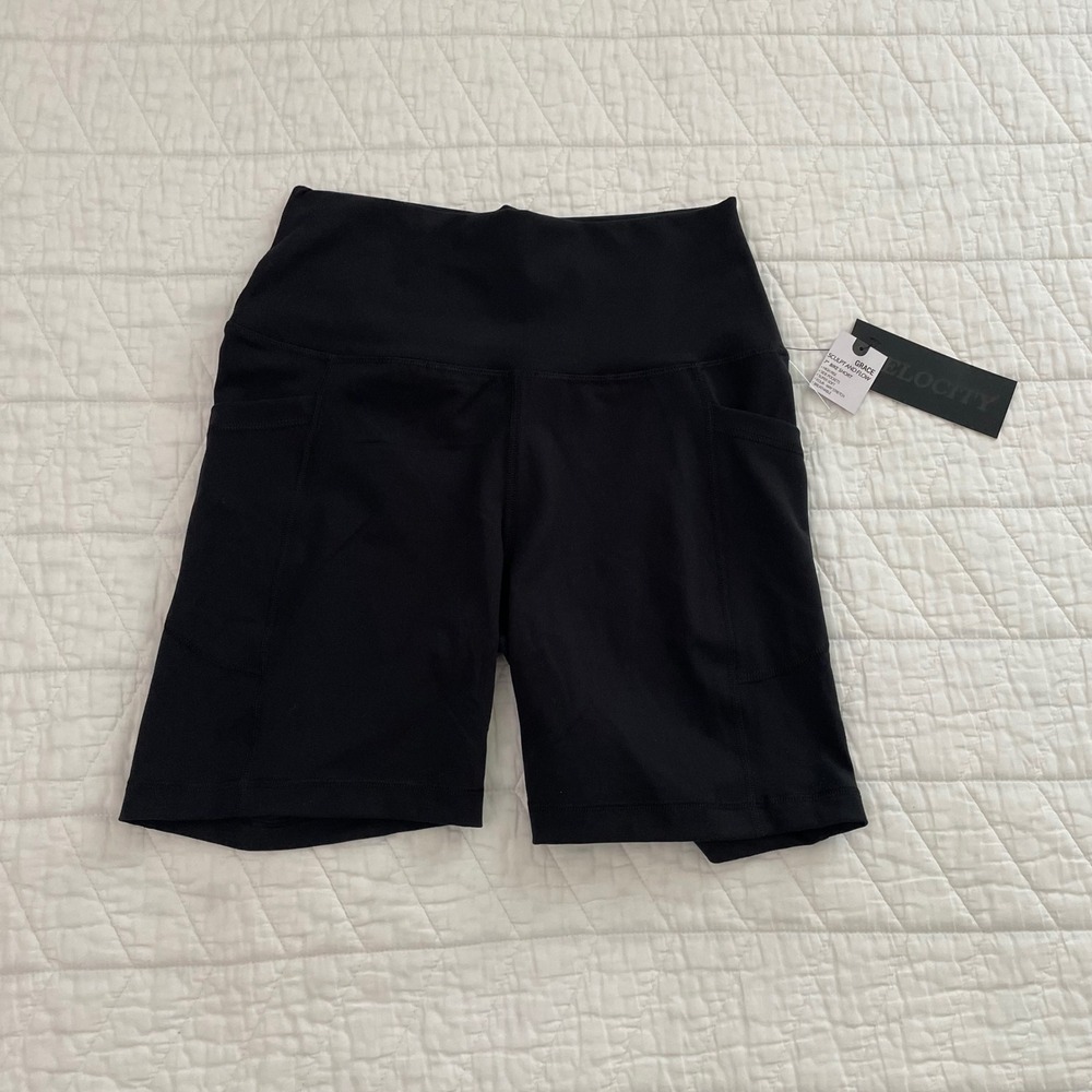 Velocity Sculpt and Flow Grace 7" Bike Shorts Black High Rise Pockets Large NEW